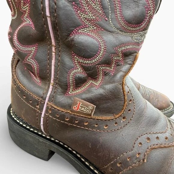 Justin Gypsy Women's Western Boot Brown Leather Cowgirl Cowboy Boots size 8 - Picture 6 of 14